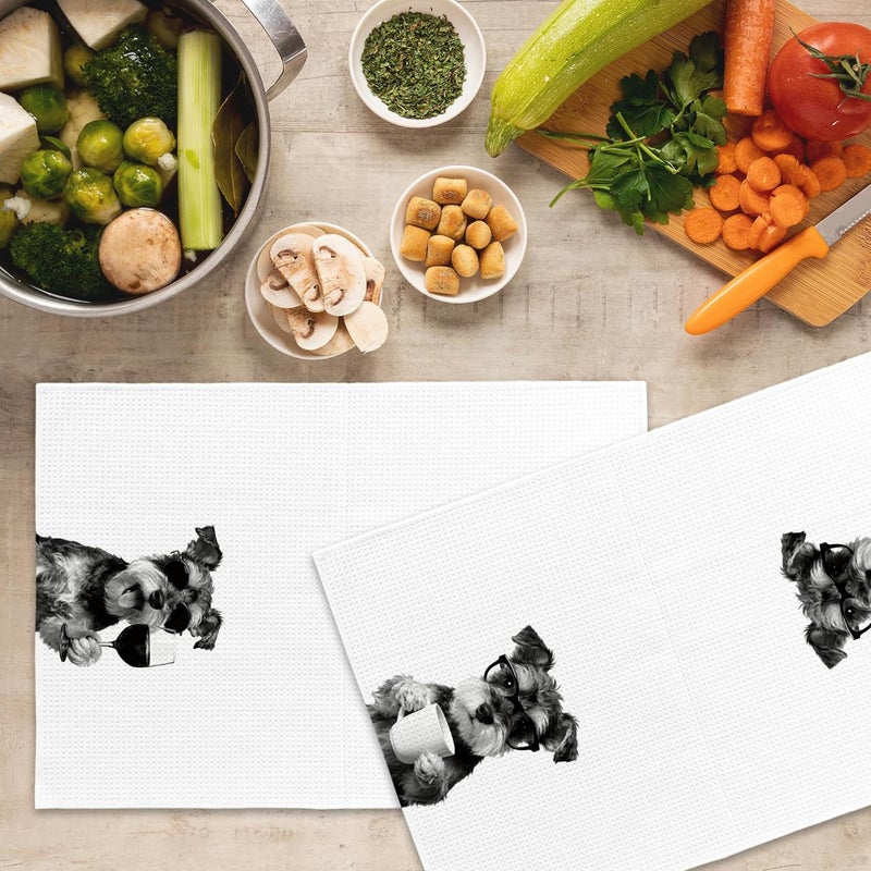 Mcehtle Funny Schnauzer Kitchen Towels Set of 2, Funny Dog Kitchen Accessories, Coffee Wine Station Decor, Chef Gift Hand Towel, Dining Room Decorative Tea Towel Dish Towels 16x24 Inch - Image 5